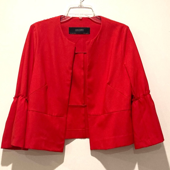 Zara Red Cropped Jacket, Size L, Red - Picture 2 of 13